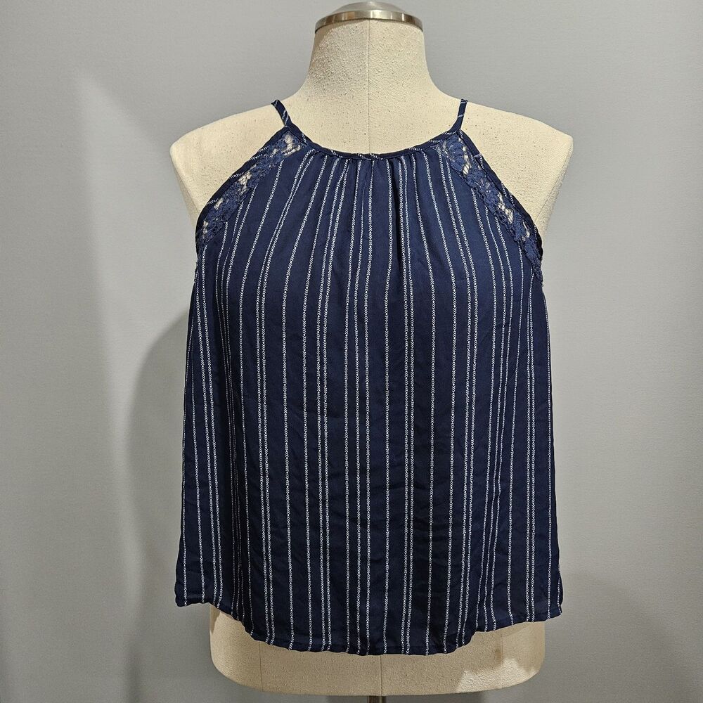 New Ariat Blue Western Sleeveless Print Tank Top Lace Detail Tie Back Size Med